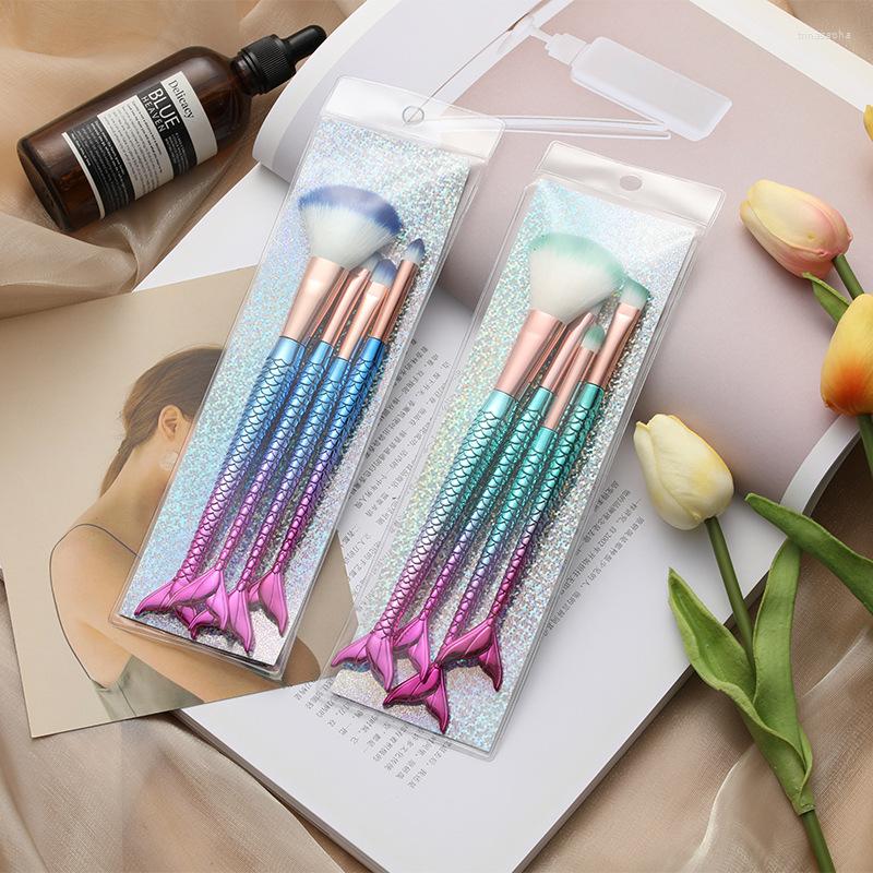 

Makeup Brushes 4 Piece Suit Mermaid Brush Fiber Colorful Soft Hair Loose Powder Blush Eye Shadow Beauty Make Up Tools