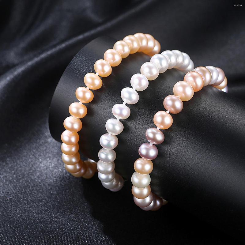 

Strand Women 2023 Bangles Handmade White Baroque Pearls Beads Round Natural Freshwater Bracelets Men Fashion Jewelry Accessories