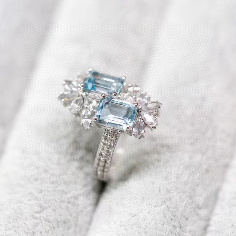 

Lucky Blue Rings For Women Opening Adjustable Stainless Steel Ring Trend Luxury Wedding Couple Jewelry Gift
