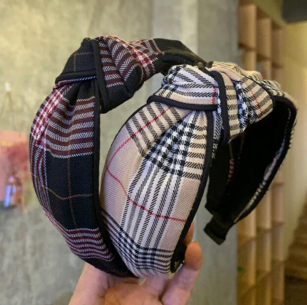 

12color Retro Simple Korean Leather Designer Letters Print Headband Women Classic Vintage Grid Pattern Wide Edge Sponge Hair Hoop Headwrap Head Accessories