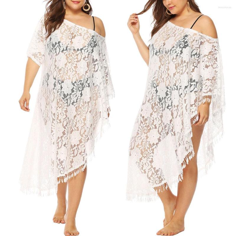 

Women's Swimwear Women's Summer Large Solid Sexy One Line Irregular Beach Cover, White