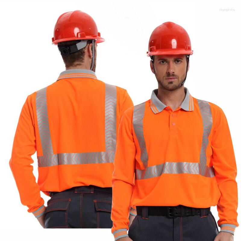 

Men' T Shirts Reflective Safey Polo Shirt Hi Vis Long-sleeved High Visibility Workwear Quick-drying Safety Reflector For Construction, Orange
