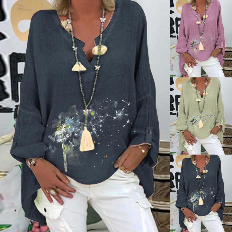 

Women's T Shirts 2023 Women Casual Top Solid Color Blouse Printed Tunic V Neck Shirt Long Sleeve Mid Length Super Comfy High Quality, Green