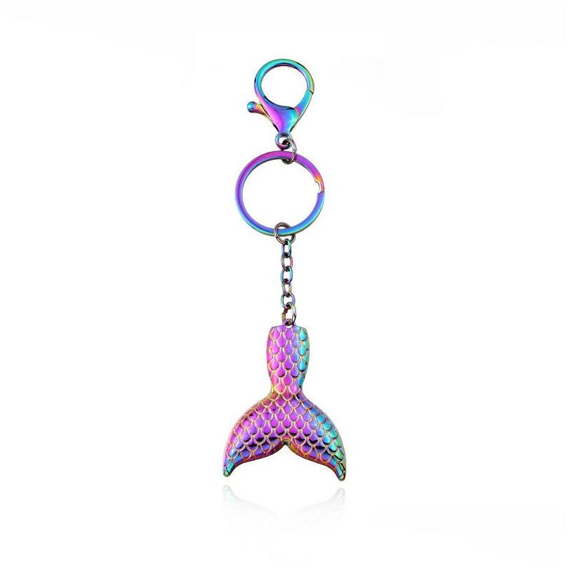

Key Rings Rainbow Mermaid Fishtail Keychains Metal Chain Ring Uni Keyring Holder Accessories Drop Delivery Jewelry Dhzox