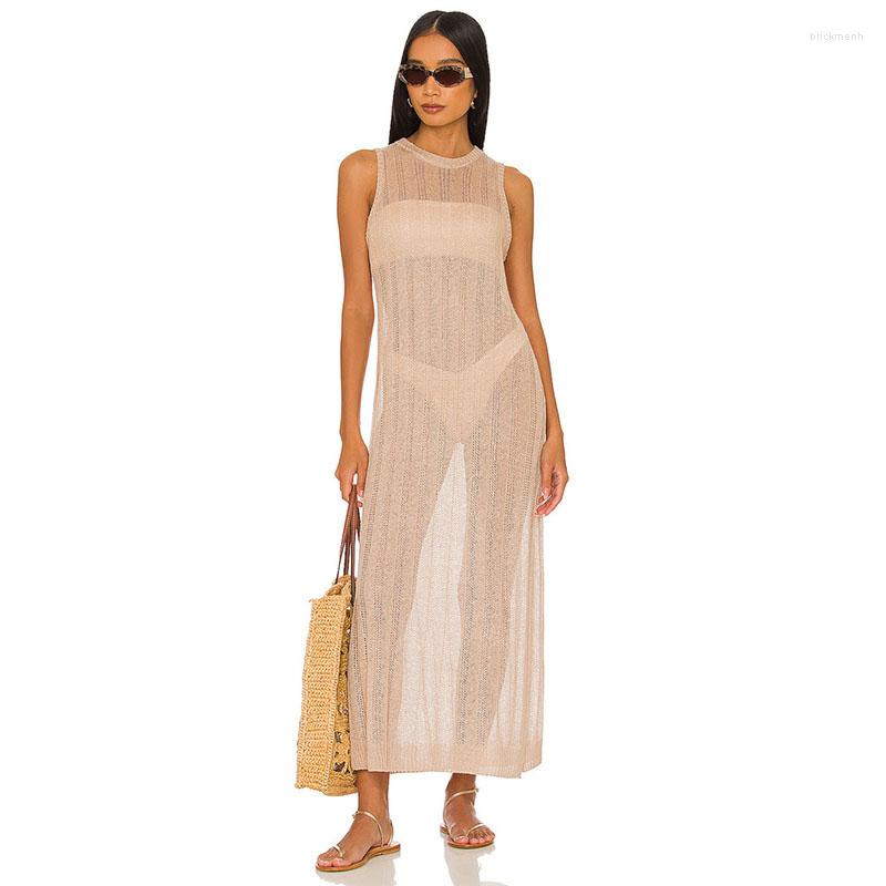 

Women's Swimwear Crochet Tunic Sexy Sleeveless Kinited Dress Summer Clothes Women Beach Wear Swim Suit Cover Up, Picture shown