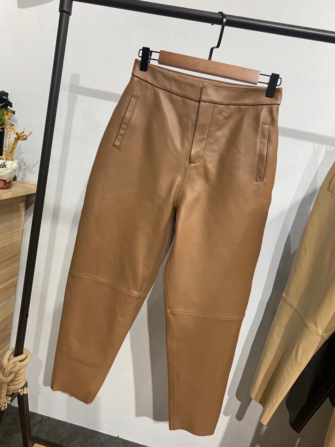 

Capris Women Pants 2022 New Streetwear Women Trousers Harem Genuine Leather Pants Woman Office Ladies, Brown