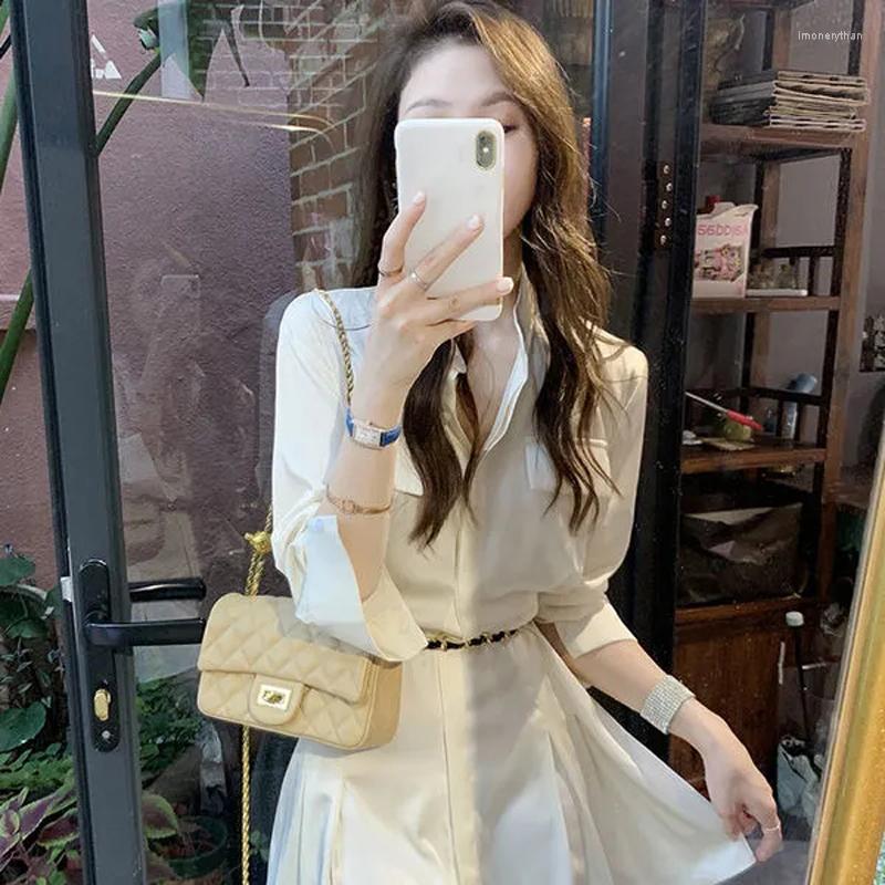 

Casual Dresses Dress Shirt Women Long Sleeve Sexy Mini Solid White Tunic Elegant Button Spring Autumn Korean Fashion