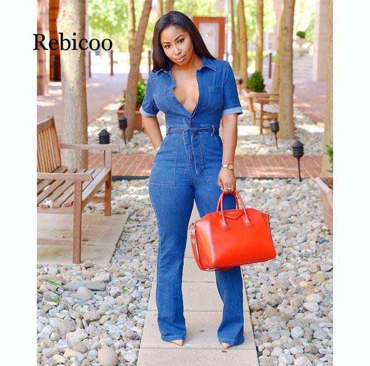 

Women's Jumpsuits & Rompers Casual Denim Jumpsuit Solid Color Summer Blue Overalls