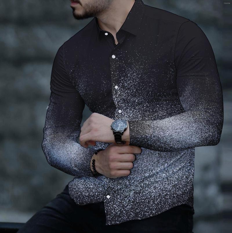 

Men' Casual Shirts 2023 Men Letter Pattern Texture Print Long Sleeve Shirt