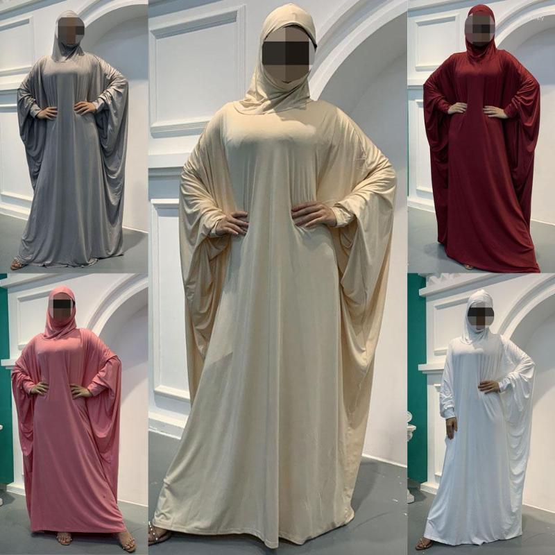 

Ethnic Clothing Muslim Women Jilbab One-piece Prayer Dress Hooded Abaya Smocking Sleeve Islamic Dubai Saudi Black Robe Turkish Modesty