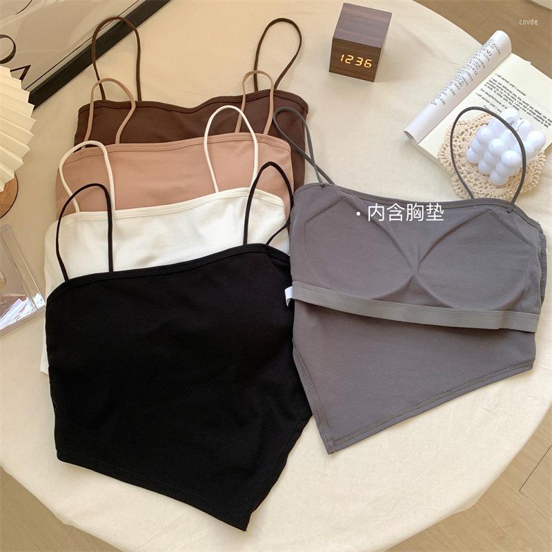 

Women's Tanks Irregular Sexy Suspender Women's Spring Vest One-piece Chest Pad Thin Solid Sling Cotton Wireless Tube Top Inside Crop, Black