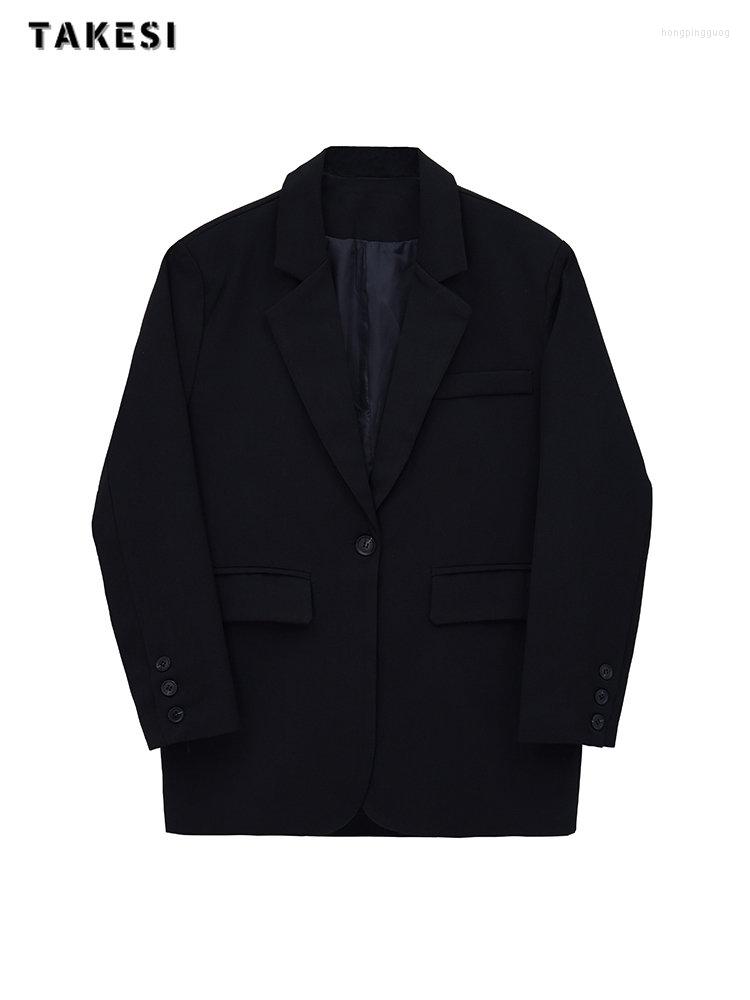 

Women's Suits Korean Simple Style Solid Color Notched Collar Long Sleeve Loose Blazers 2023 Spring Vintage Casual Single Button Black