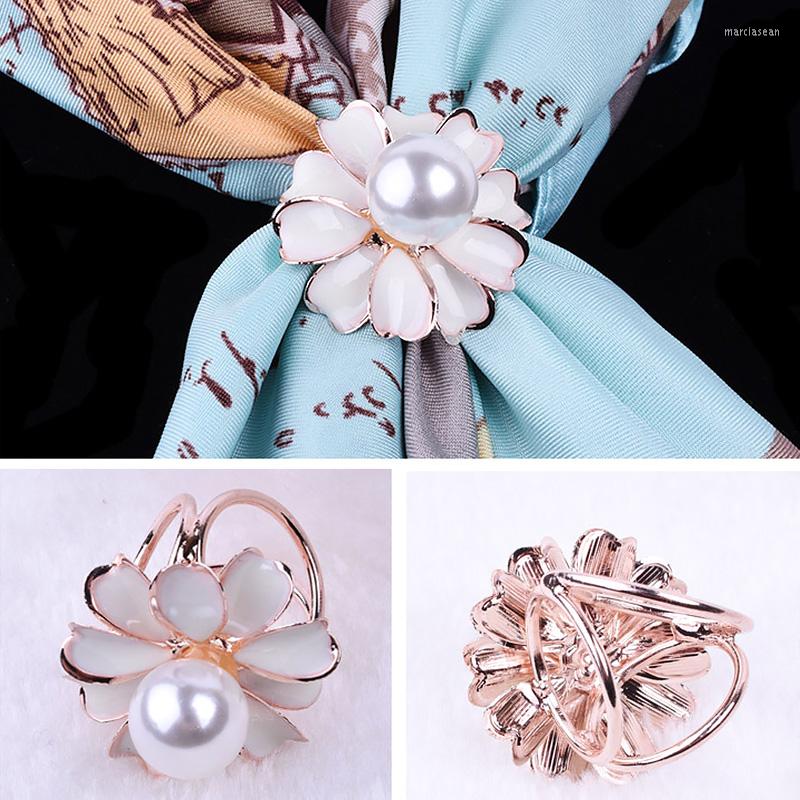 

Brooches Scarf Clip Buckle Pearl Flower Tricyclic Scarves Silk Jewelry Accessories Women Girl Party Gifts