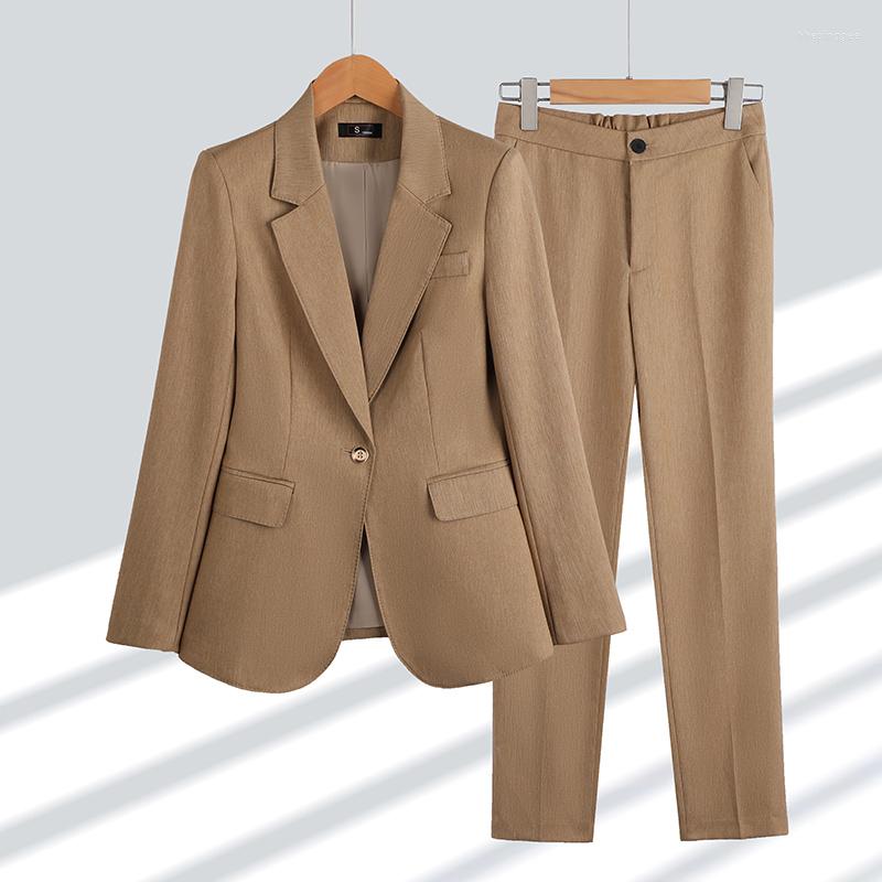 

Women' Two Piece Pants High Quality Shiny Velvet Autumn Winter Formal Blazer Women Business Suits With Sets Work Wear Office Uniform Jacket, Khaki blazer pants