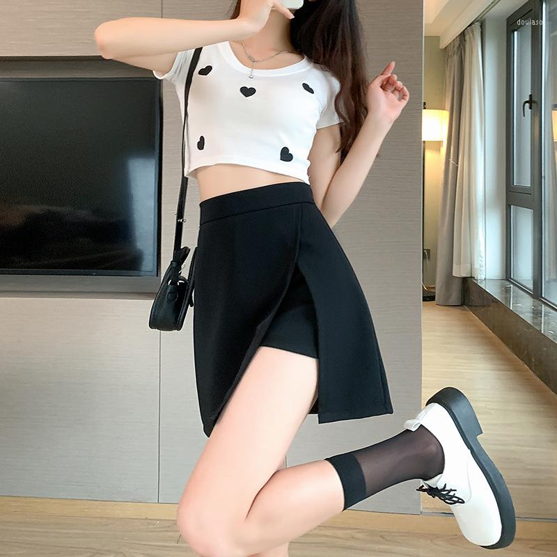 

Women' Shorts Suit Split Skirt Black Mini High Waist Wide Leg Women' Office Ladies A-line Korean Oversize