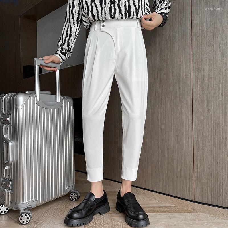 

Men's Suits Men Harem Pants Pleated Design Neutral Cold Wind Slim Fit Simple Fashion Casual High Street Streetwear Male H197, Baise