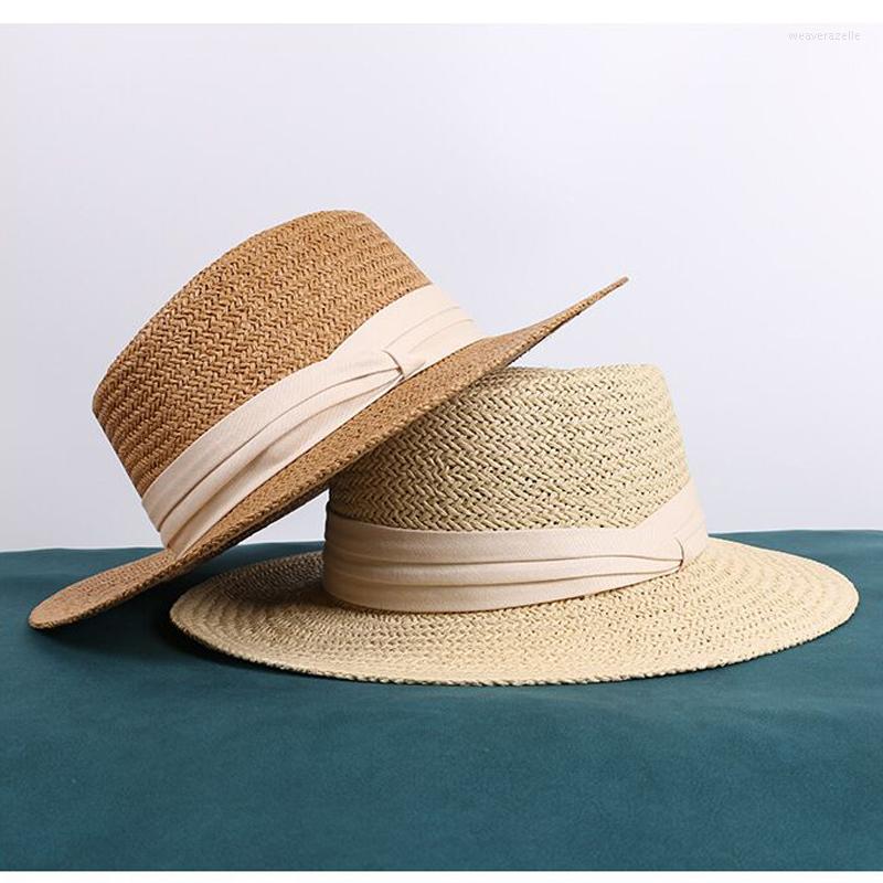 

Berets High-quality Treasure Grass Handmade Flat Top Straw Hat Women Spring Summer Fashion Fedora Beach Sun Chapeau