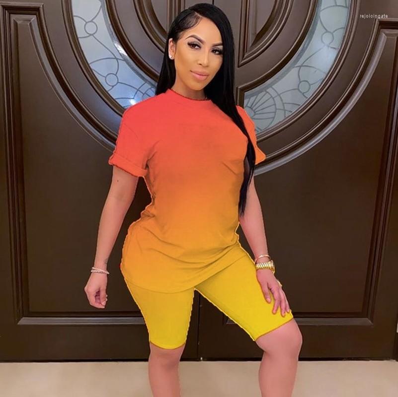 

Women' Tracksuits Summer Casual Short Tracksuit Women Sportswear Fitness Tie Dye Print Two Piece Set Fashion T-shirt Top And Slim Biker, Blue-red