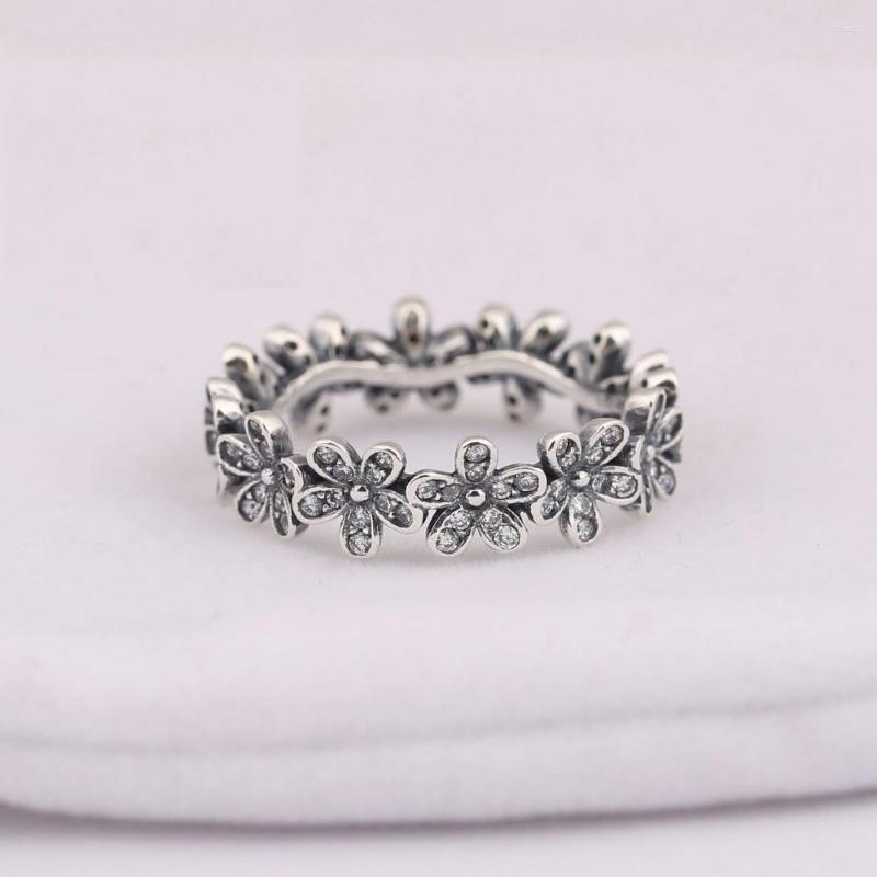 

Cluster Rings 925 Sterling Silver Pan Ring Dazzling Daisy Chain With Crystal For Women Party Wedding Engagement Fashion Jewelry
