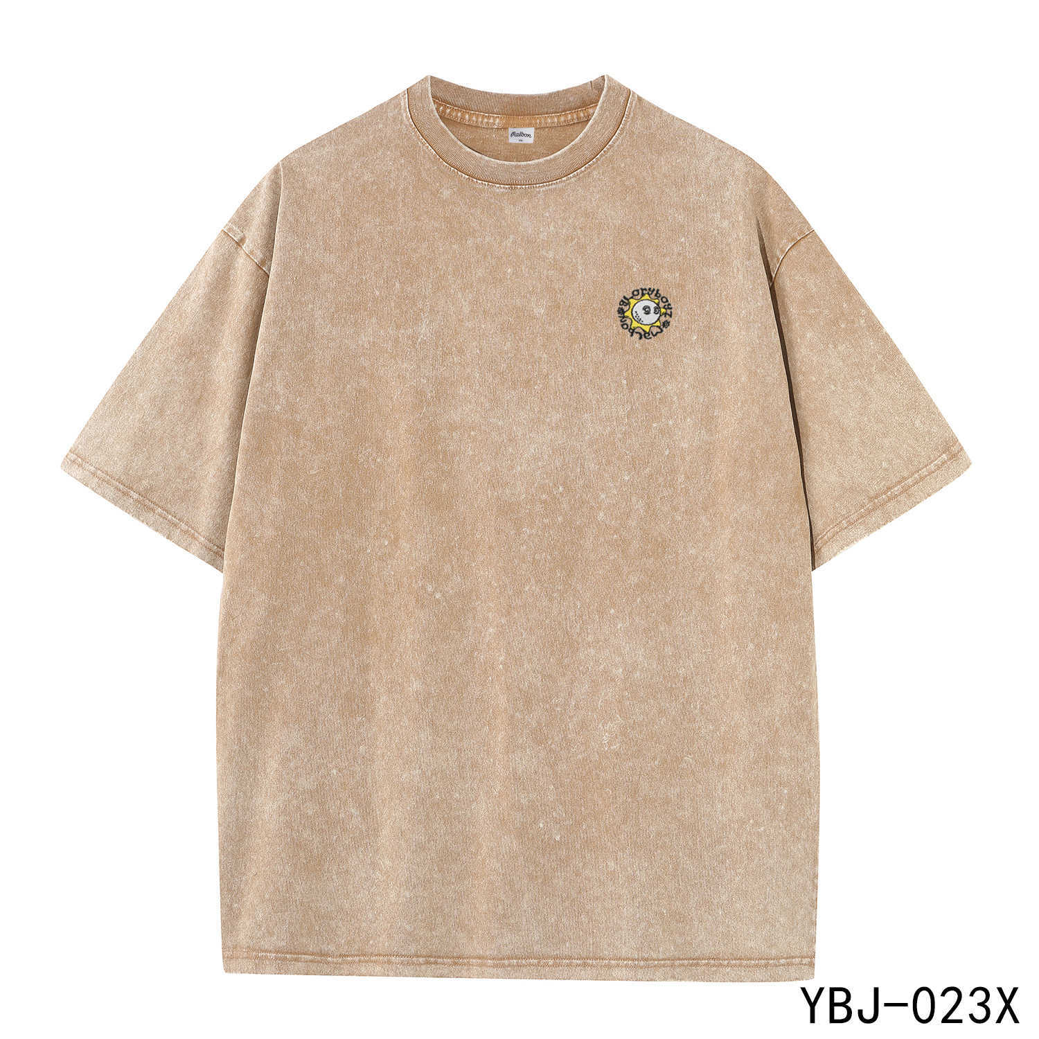 

Men's T-Shirts Malbon x GLOGANG Embroidery Washed Batik Drop Shoulder Style Tshirt Cotton Oneck Skinfriendly Relieve fatigue Tshirt Z0420, Camel