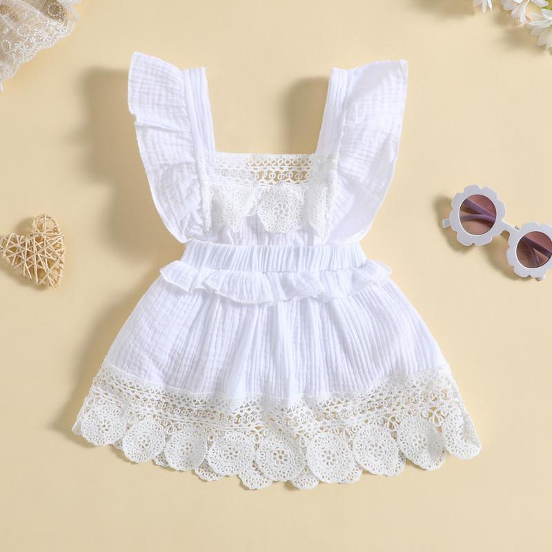 

Girl Dresses Born Kid Baby Bodysuit Dress Summer Clothes 2023 Sleeve Square Neck Ruffle Lace With Crotch Buttons Items
