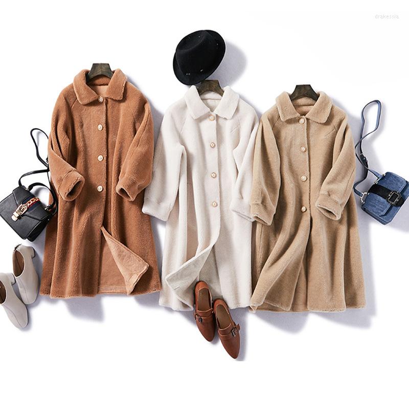 

Women' Fur Maylofuer Long Real Lamb Coat Women Winter, Beige
