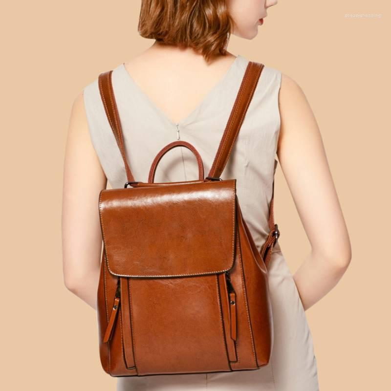 

Backpack Vintage Women Backpacks High Quality Genuine Leather Travel Ladies Large Capacity School Bags For Girls, Black