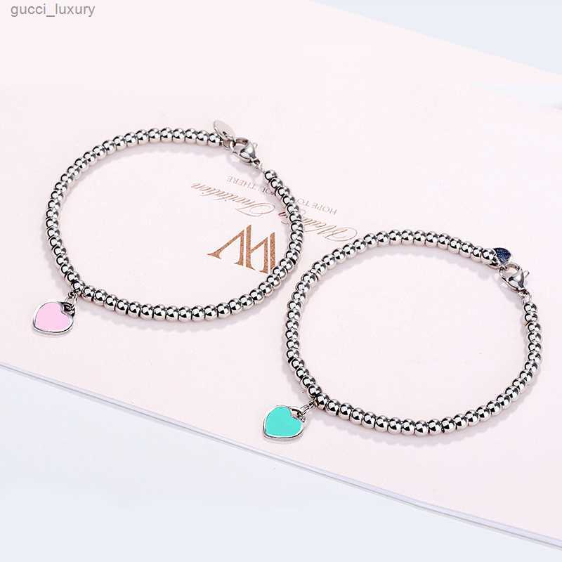 

10MM Heart Bracelet Women Stainless Steel 4mm Beaded Strands Bracelets Chain on Hand Gifts for Girlfriend Accessories Pink Red Green Blue Wholesale
