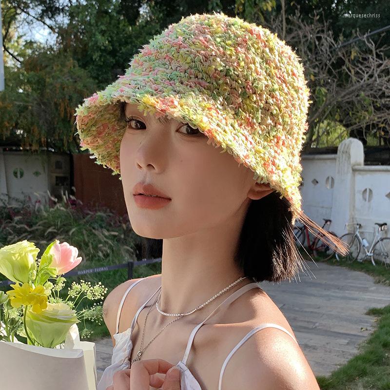 

Wide Brim Hats Colorful Straw Women Summer Anti-ultraviolet Bucket Hat Breathable Sunshade Casual Fisherman Seaside Sun, Khaki