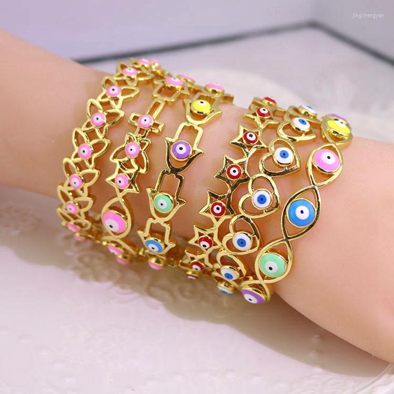 

Bangle 5Pcs Turkish Charm Colorful Enamel Eye Geometric Copper Adjustable Lucky Cuff Bracele For Women Girls Party Wedding