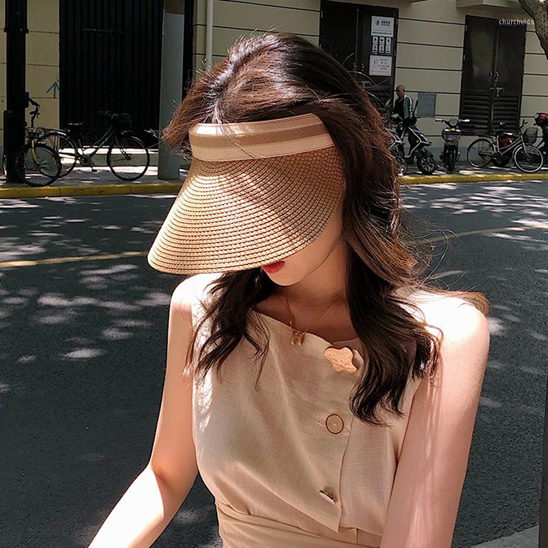 

Wide Brim Hats Summer Woman Sun Female Outdoor Visor Caps Hand Made Straw Cap Casual Shade Hat Empty Top Fishing Vacation Beach, Khaki