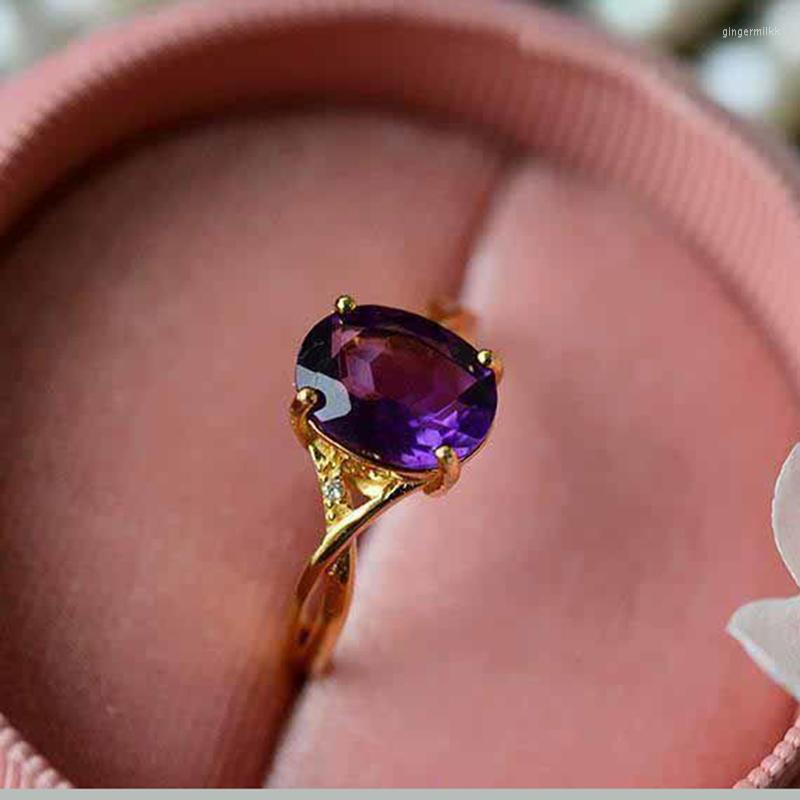 

Cluster Rings Creative Design Inlaid Amethyst Oval Adjustable For Women Light Luxury Exquisite Party Anniversary Jewelry