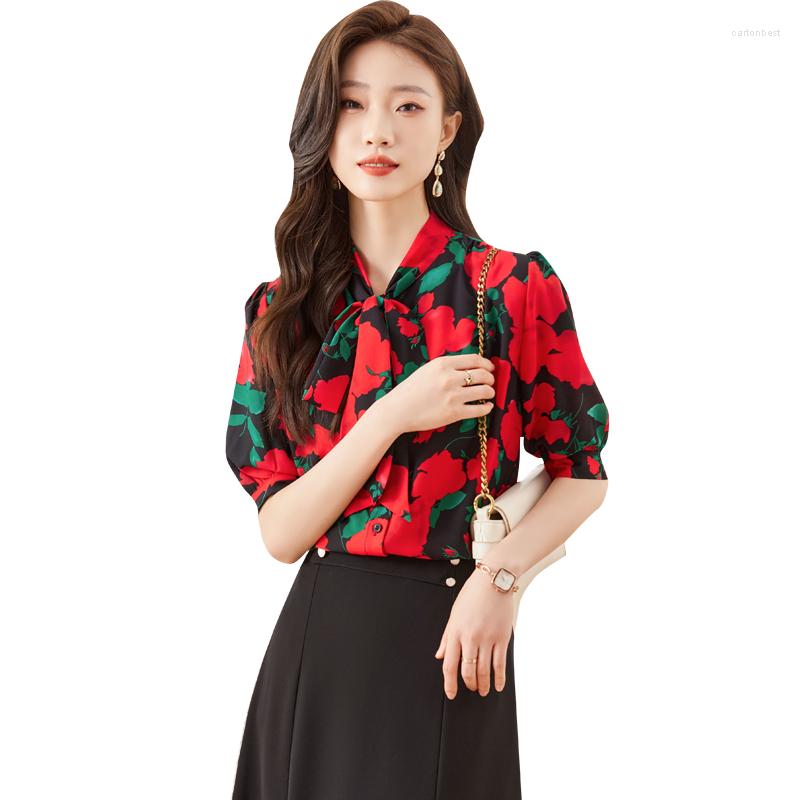 

Women' Blouses Floral Print Blouse For Women 2023 Spring Fashion Long Sleeve Shirt Office Lady Uniform High Quality Tops, Red