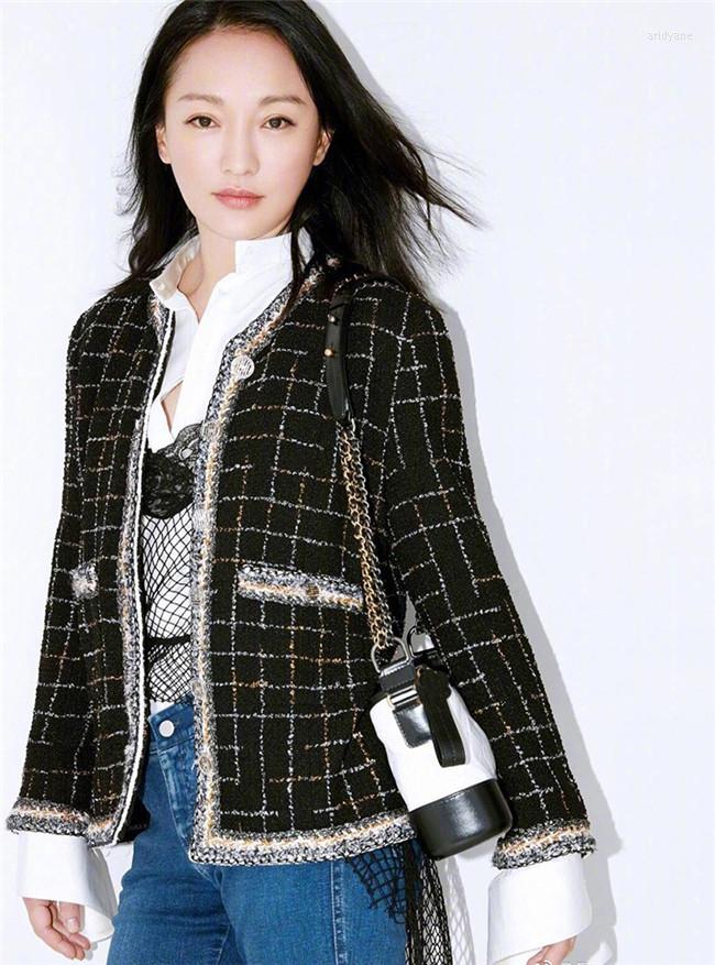 

Women's Jackets 2023 Autumn O-neck Long Sleeve Plaid Grid Tweed Woolen Short Coat Casacos Plus Size S M  XL 2XL, White