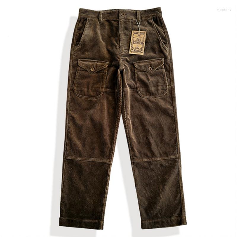 

Men' Pants Men' Vintage Heavy Weight Corduroy Casual Amekaji Retro Multi Pocket Overalls, Brown
