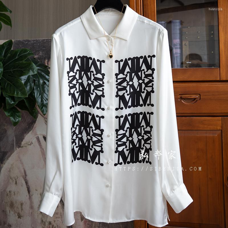 

Women' Blouses High Quality Up Temperament Silk Office Lady Tops For Womens Letter Printing Casual Elegant Shirts & Aesthetic Clothing, White