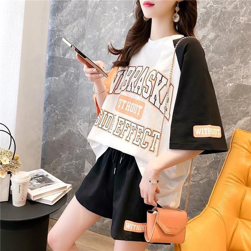 

Women's Tracksuits Leisure Fashion Sportswear Suit Women's 2023 Summer Loose Korean Version Large Short Sleeves Tops And Shorts 2 Two, D style black