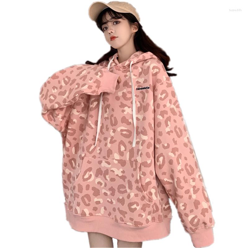 

Women's Hoodies 2023 Autumn Winter Velvet Streetwear Women Leopard Print Pullover Hoodie Oversized Drop Shoulder Hooded Sweatshirt Unisex, White