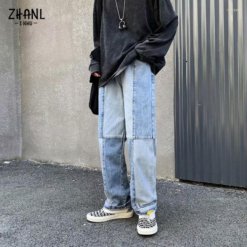 

Men's Jeans Men's Hip Hop Casual Loose Straight Pants Four Seasons Men Light Blue Patchwork Print