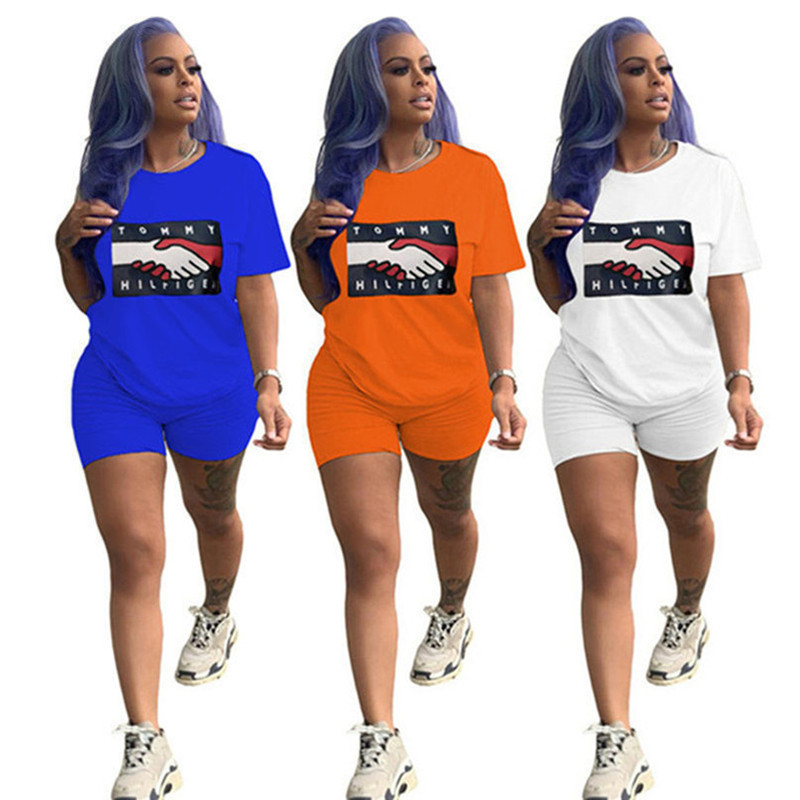 

2023 Brand Women Tracksuits Letter Short Sleeve Two Piece Sets Pullover T-shirts Shorts Summer Crew Neck Jogging Suit Solid Color Outfits Sportswear DHL 4834, White