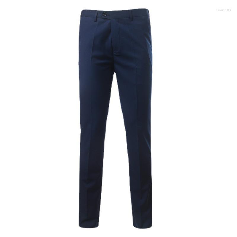 

Men's Suits Large Size 28- 42 High Quality Boutique Fabric Men's Formal Business Suit Pants Solid Color Slim Elastic Waist Male Trousers, Navy blue
