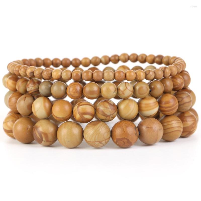 

Strand 4/6/8/10mm Natural Stone Bracelet Yellow Wood Jaspers Beads For Men Women Jewelry Gift Healing Energy