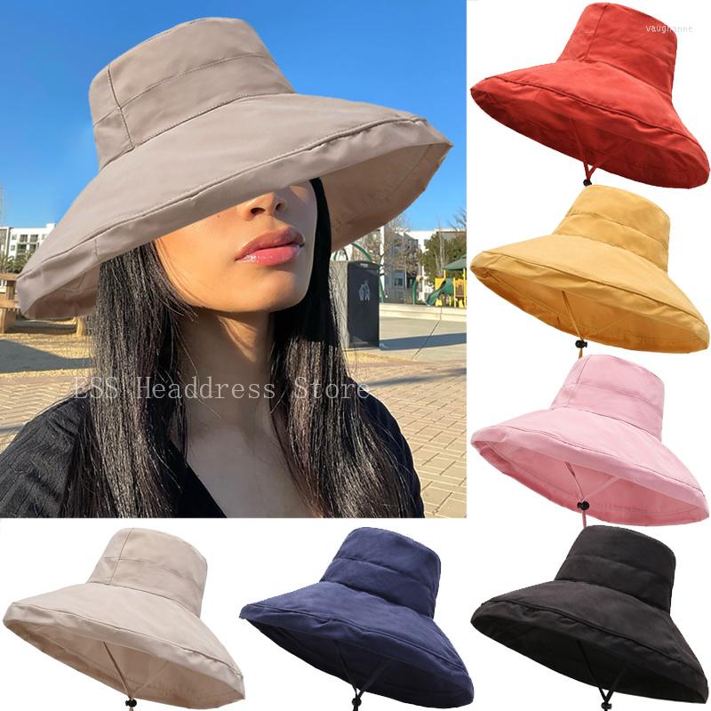 

Wide Brim Hats Summer Bucket For Women Foldable Sun Hat Large Visor Suncreen Cap Female Outdoor Casual Travel Panama Ladies, Black