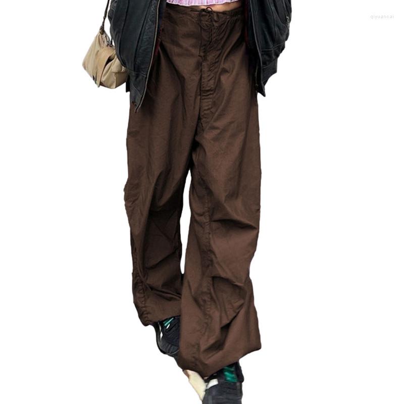 

Women' Pants Women Spring Autumn Casual Cargo Harajuku Solid Color Middle-Waisted Loose-Fit Drawstring Trousers For Girls Streetwear