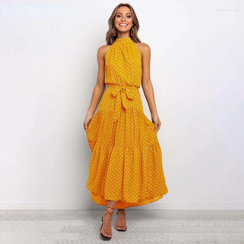 

Casual Dresses Long Dress Boho Style Halter Polka Dot, Auburn