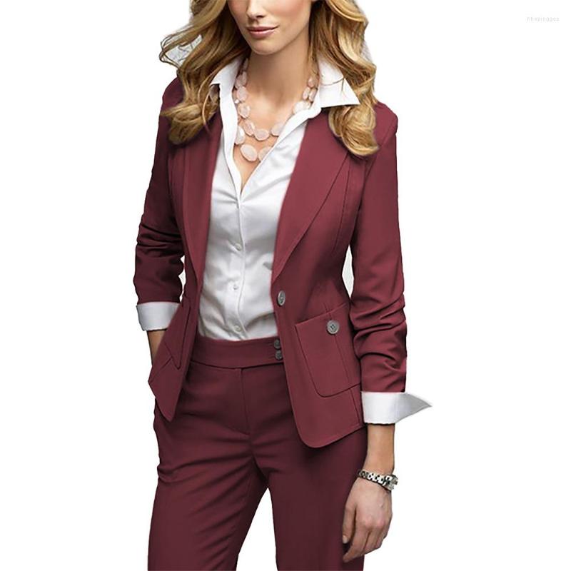 

Women's Two Piece Pants Burgundy Women Suits 2 Fashion Formal Slim Single Buttons Business Office Ladies Wedding Tuxedos Party Blazer With, Ws37-5