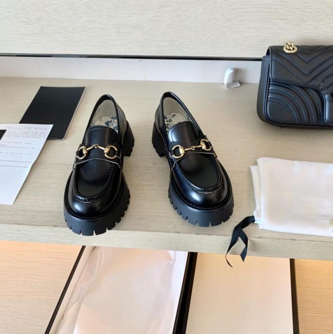 

2022 latest womens fashion shoes rubber platform thick sole calf leather upper classic muffin design luxurious and beautiful 35406244297, Black