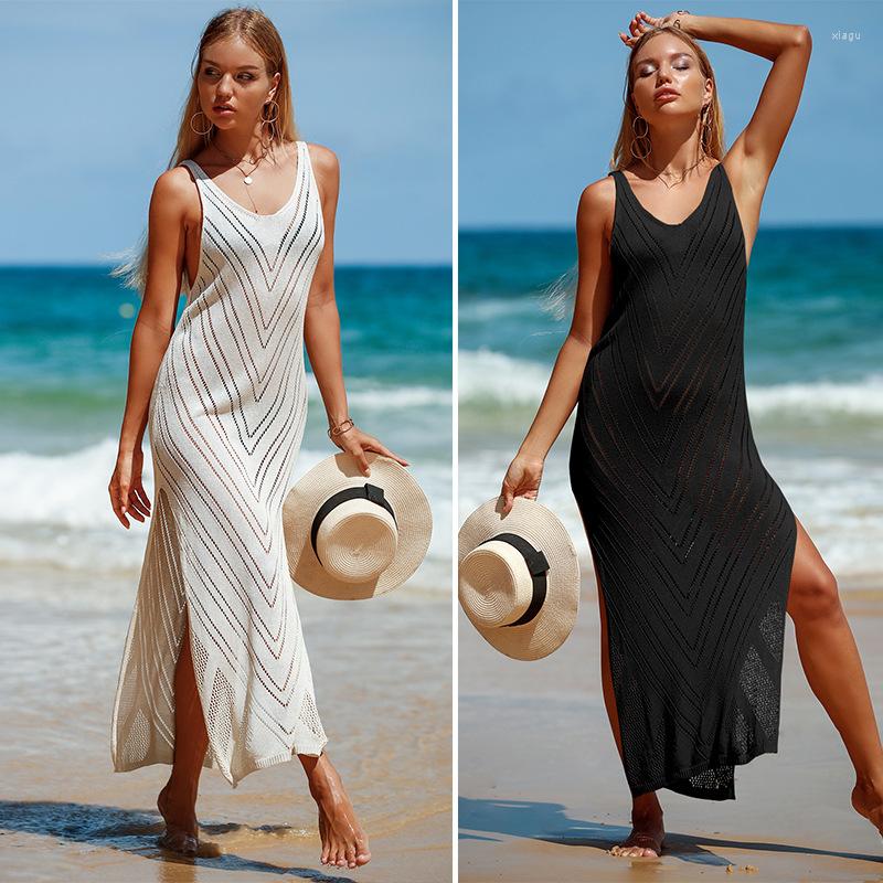 

Women's Swimwear Sleeveless Bikini Dress Long Sexy Backless V-neck Solid Color Breathable Knitted Beach Cover-up Women Travel Vacation, Black