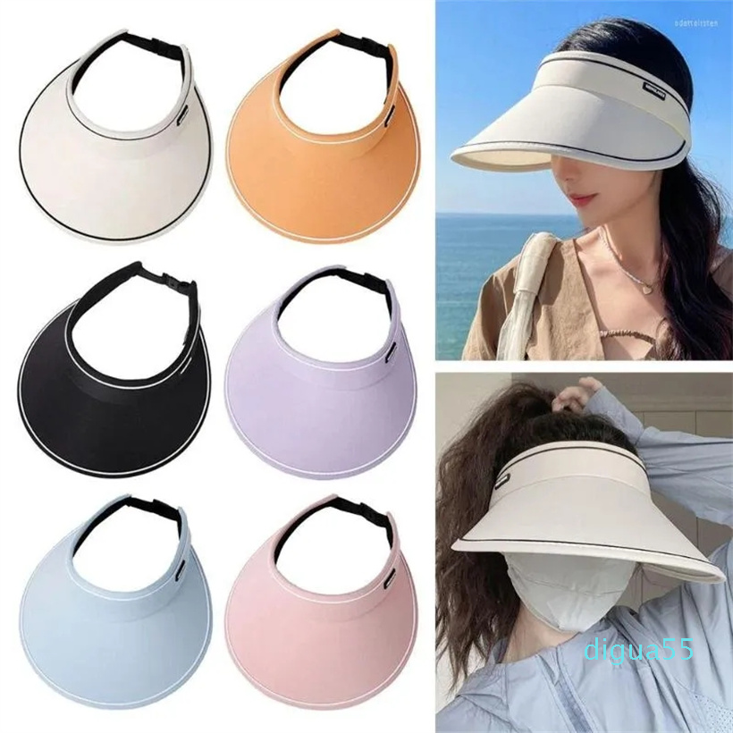 

Wide Brim Hats Summer Foldable UV Protection Adjustable Empty Top Sun Hat Visors Beach Cap, Blue