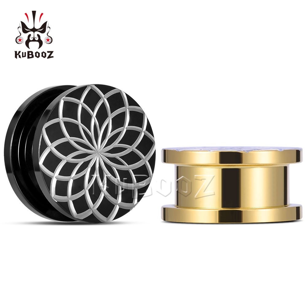 

KUBOOZ New Stainless Steel Pattern Screw Ear Tunnels Expander Gauges Plugs Earrings Piercing Body Jewelry Stretchers Wholesale 32PCS